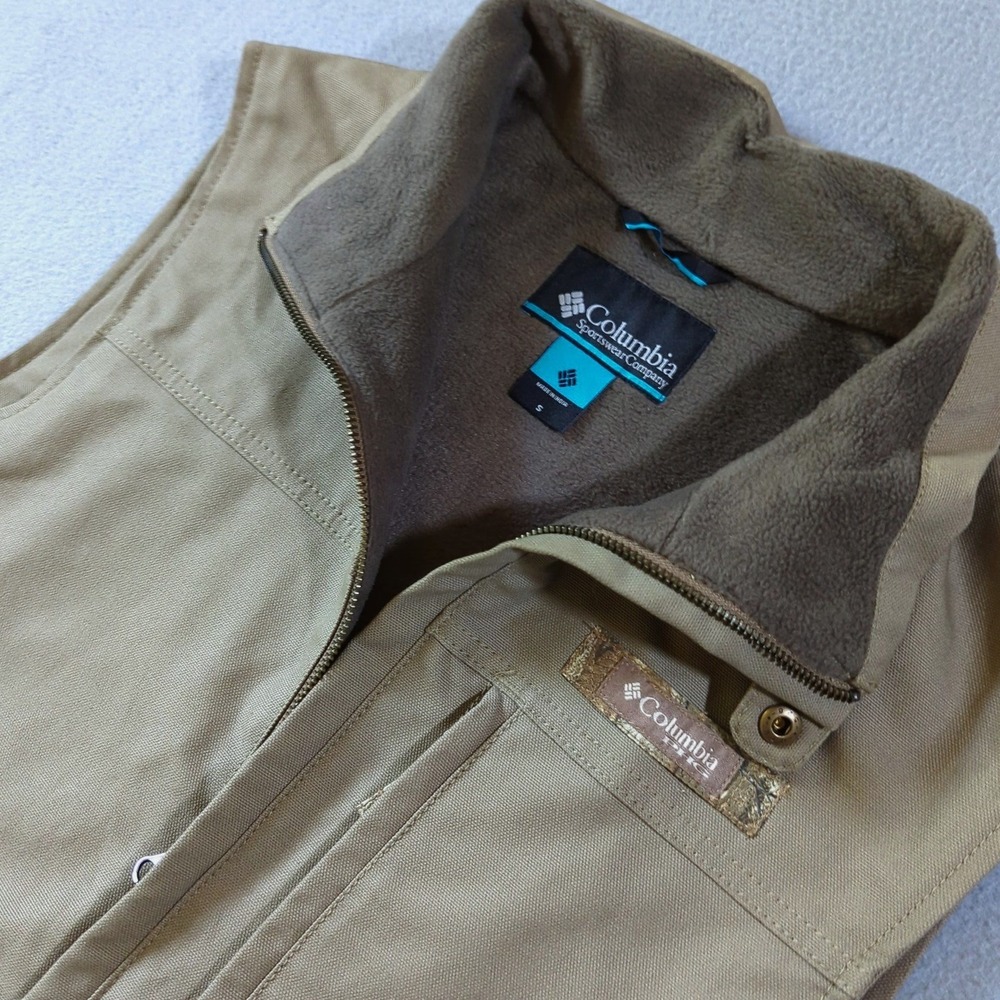 Columbia PHG Hunting Vest Mens Small Tan Canvas Fleece Lined Roughtail Gear